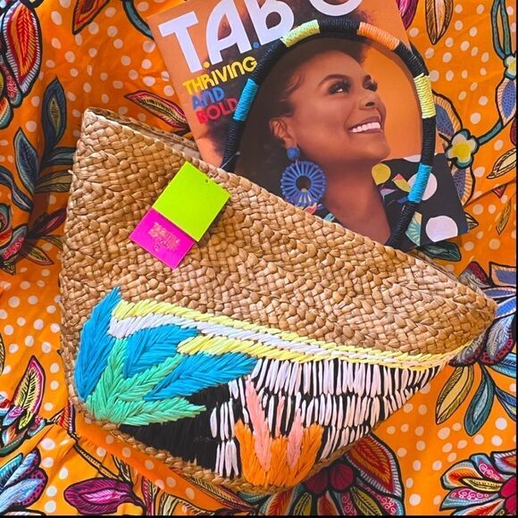 Tabitha Brown Large Multicolor Straw Tote Bag. - Picture 1 of 4